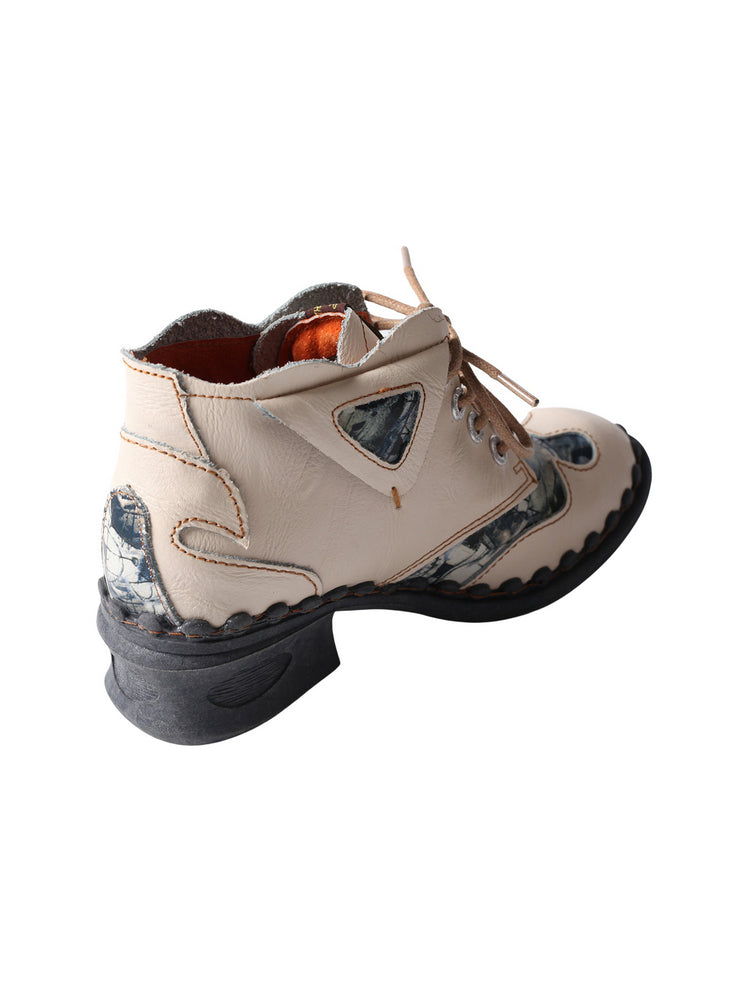 TMA EYES Floral Print Ankle Boots  Medium Heel Leather Outdoor Women's Shoe