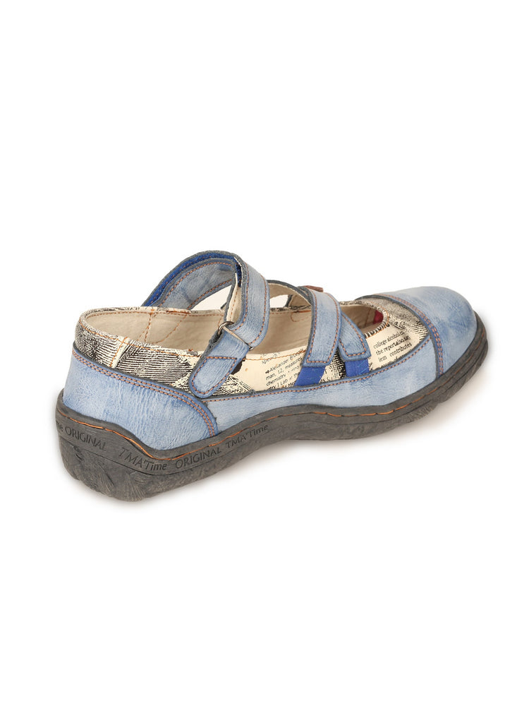 TMA EYES Leather Flat Shoes  Women's Button Criss-Cross Strap Casual