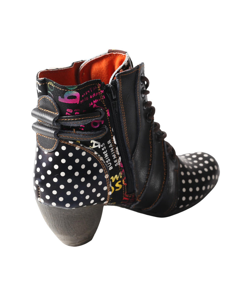 TMA EYES Polka Dot Leather Boots  Moccasin Hand Stitched Women's Casual