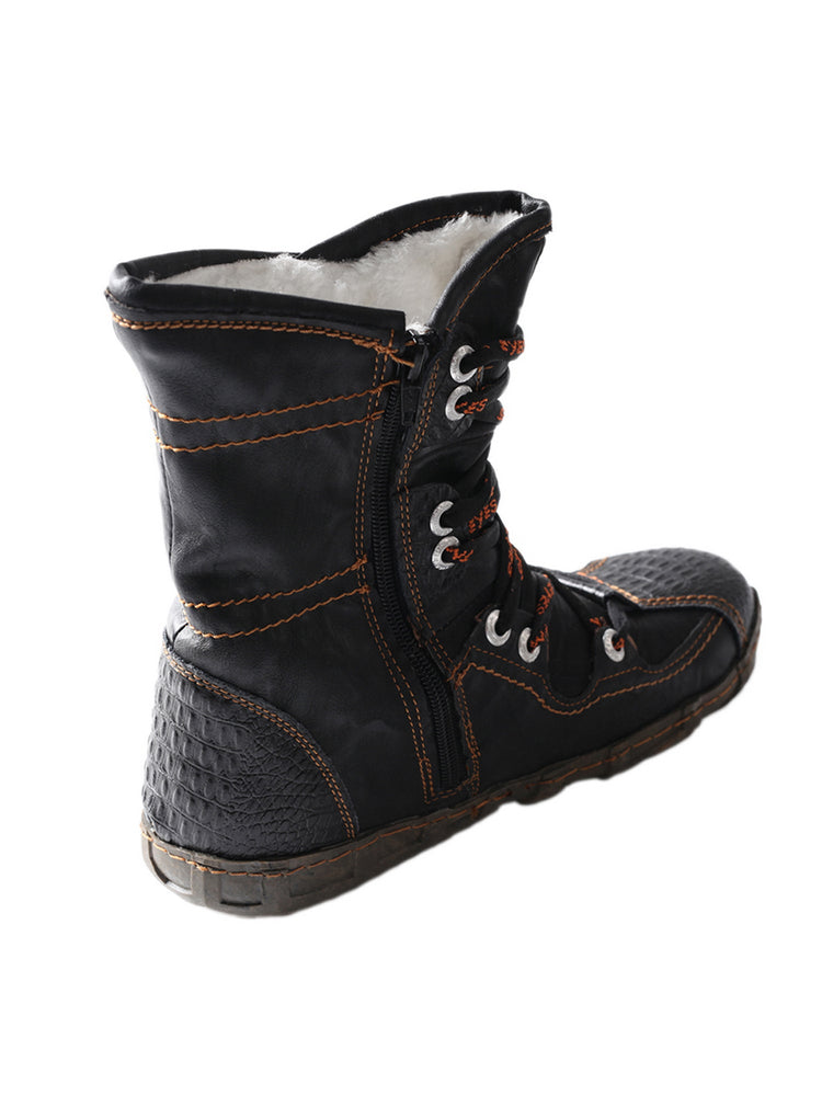 TMA EYES Women's Snake-Embossed Short Boot Faux Fur Lined Leather & PU