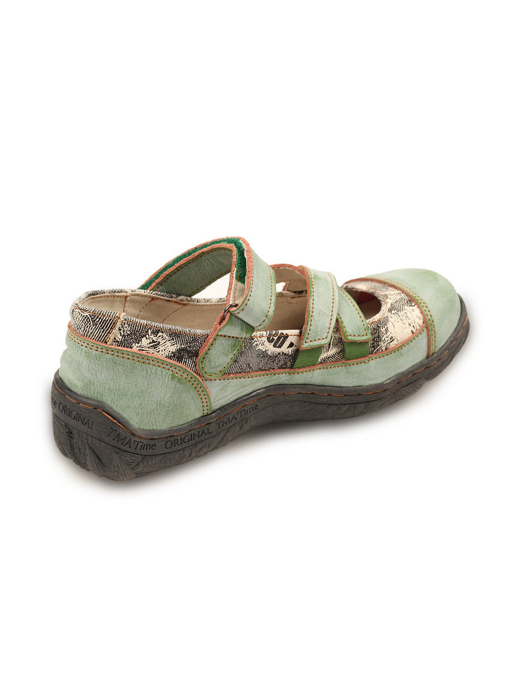 TMA EYES Leather Flat Shoes  Women's Button Criss-Cross Strap Casual