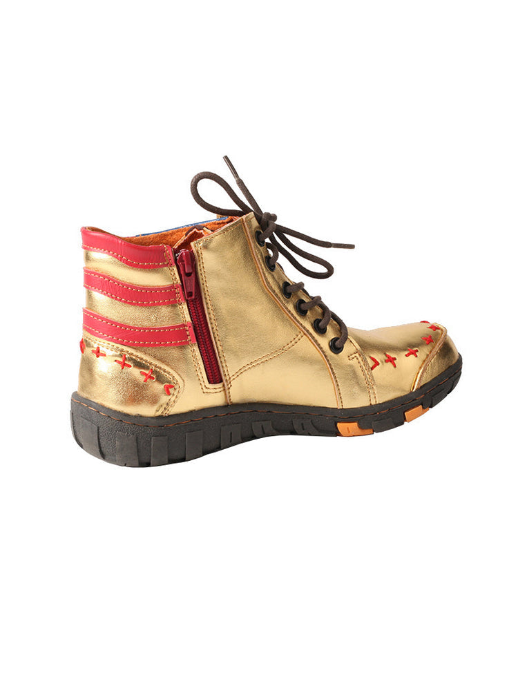 TMA EYES Hand-Stitched Ankle Boots  Stripe Patchwork Casual Sports Women's