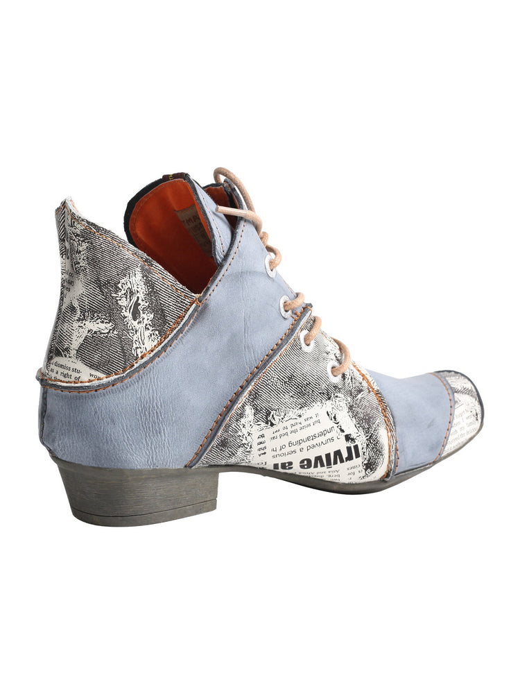 TMA EYES Newspaper Print Ankle Boots  Leather Lace-Up Women's Short Boot