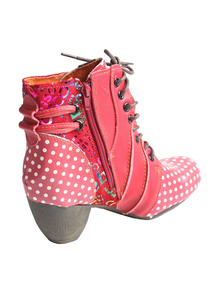 TMA EYES Polka Dot Leather Boots  Moccasin Hand Stitched Women's Casual