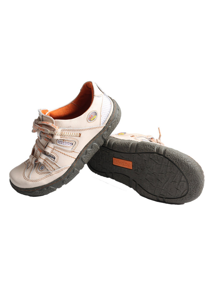 TMA EYES Women's Breathable Mesh Sneakers  Leather Lace-up Casual Shoes