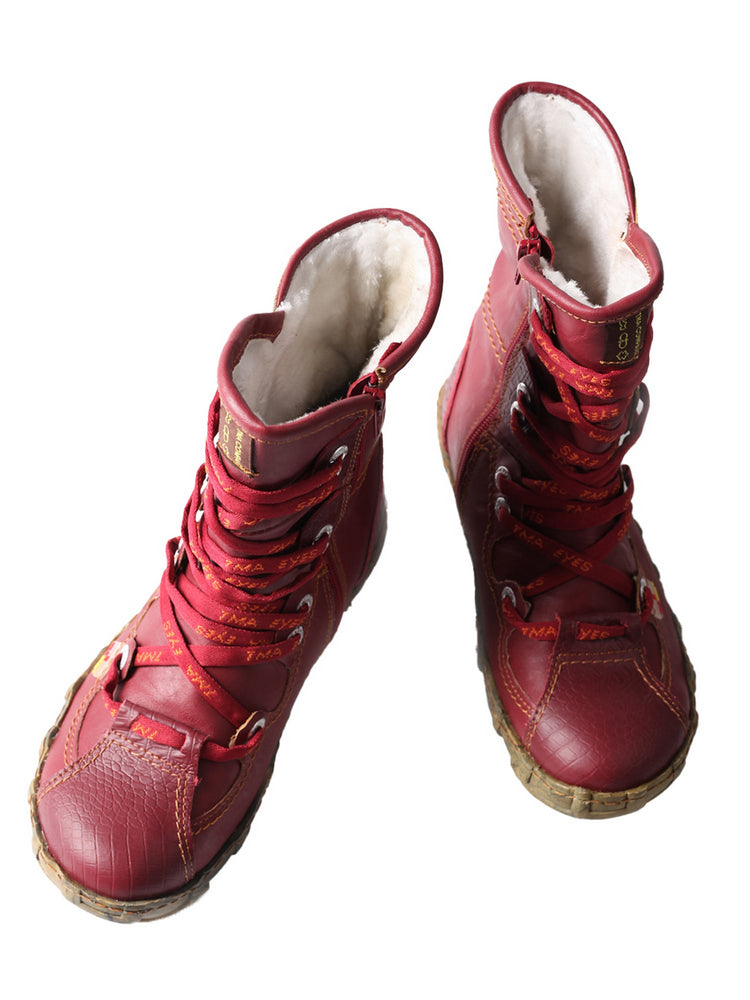 TMA EYES Women's Snake-Embossed Short Boot Faux Fur Lined Leather & PU