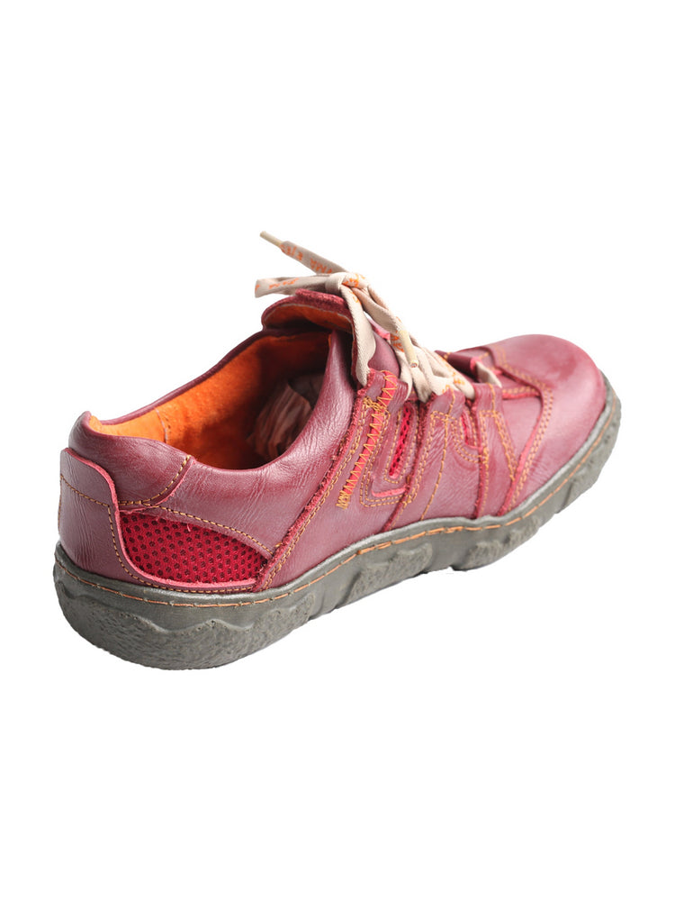 TMA EYES Women's Breathable Mesh Sneakers  Leather Lace-up Casual Shoes