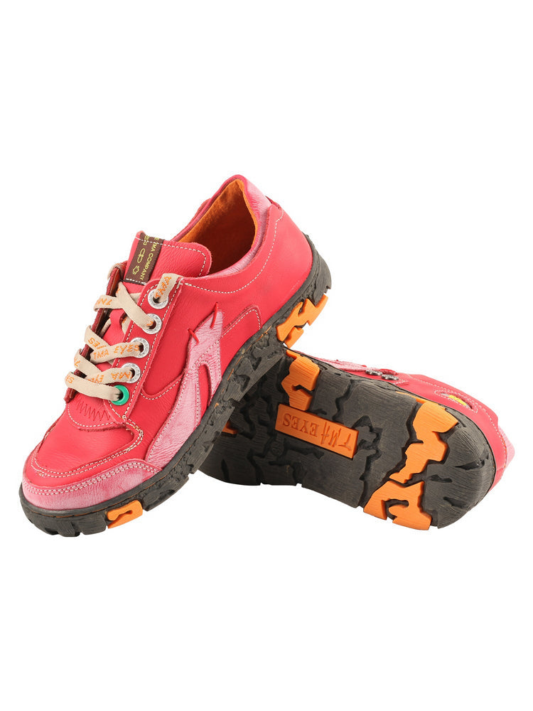 TMA EYES Women's Leather Patchwork Casual Shoes   Lace-up Fashion Sneaker