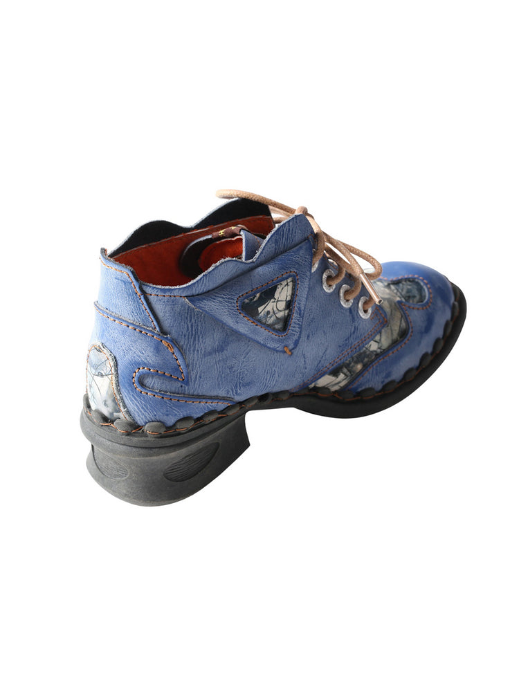 TMA EYES Floral Print Ankle Boots  Medium Heel Leather Outdoor Women's Shoe