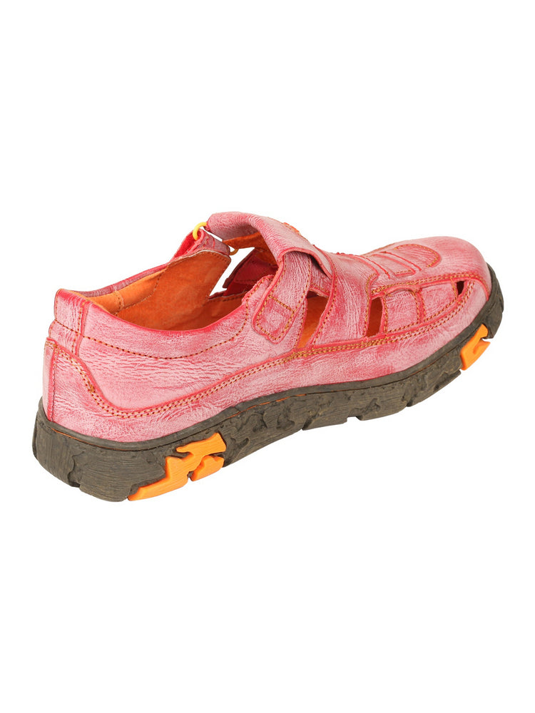 TMA EYES Hand Stitched Leather Casual Shoes  Hollow Breathable Hook & Loop