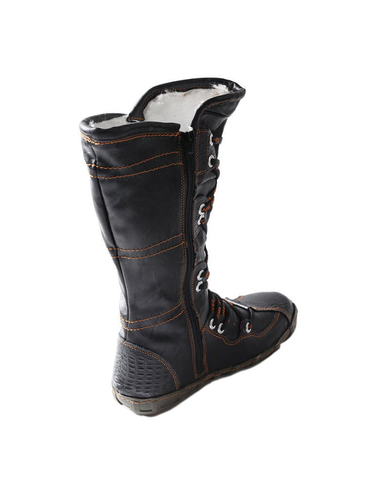 TMA EYES Snake-Embossed Tall Boots  Leather & PU Upper Women's Fashion Boot