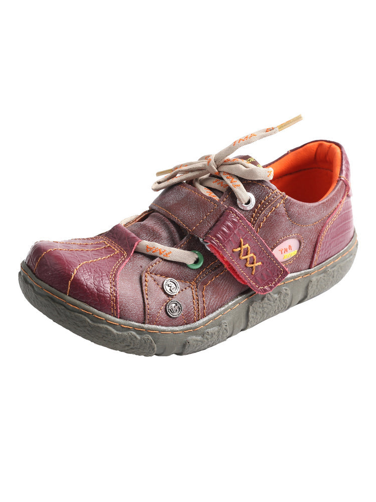TMA EYES Hand Stitched Flats Plus Size  Leather & Washed PU Comfort Shoe