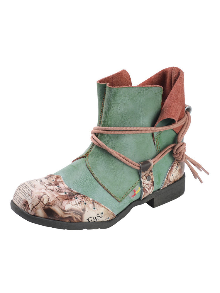 TMA EYES Women's Lace-Up Leather Loafers  Ankle Boot Style Flat Shoes