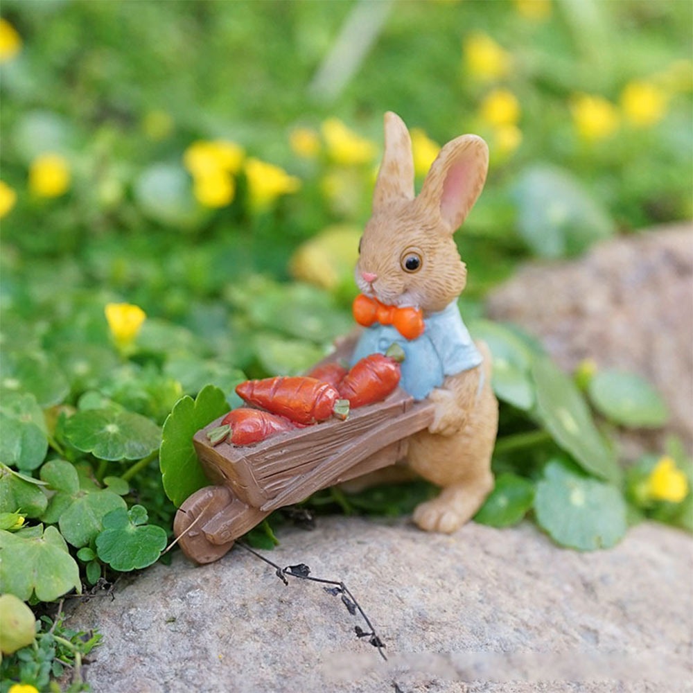 Resin Rabbit Figurine Micro Landscape Ornament Garden Turtle Statue Bonsai Decor