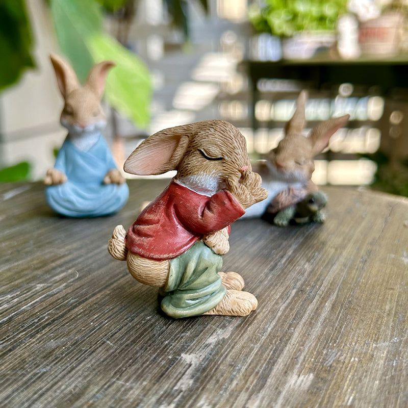 3Pcs Bunny Rabbit Garden Statue Set Easter Bunny Figurines Home Desktop Decor