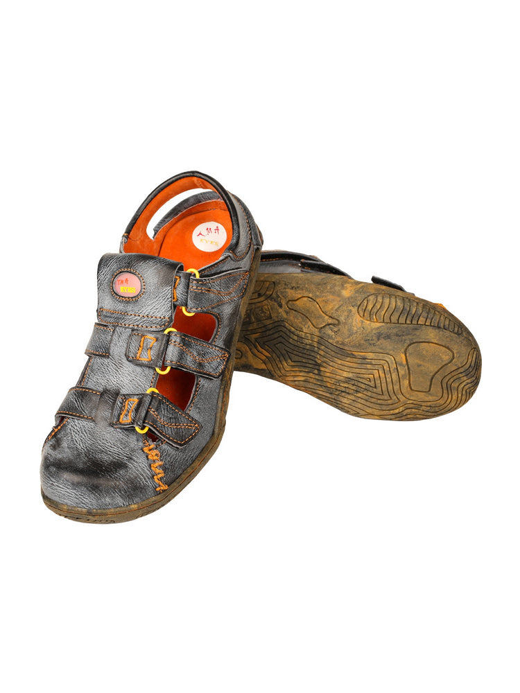 TMA EYES Women's Leather Sandals   Closed-Toe Hook & Loop Summer Comfort