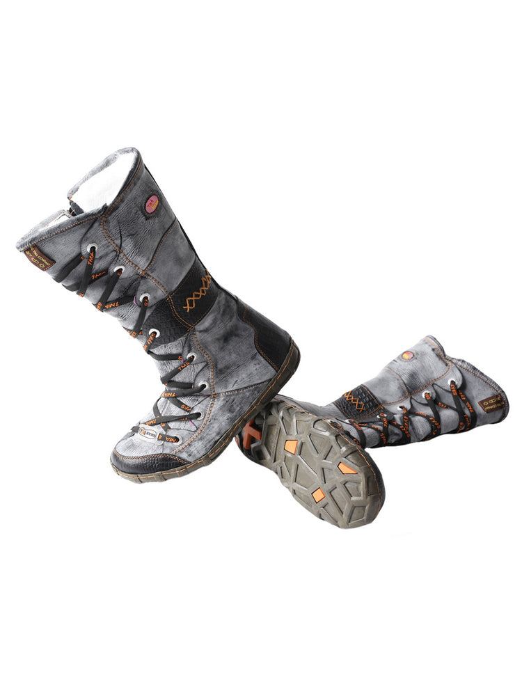 TMA EYES Long Contrast-Stitch Boots  Lace-Up Side Zipper Women's Washed