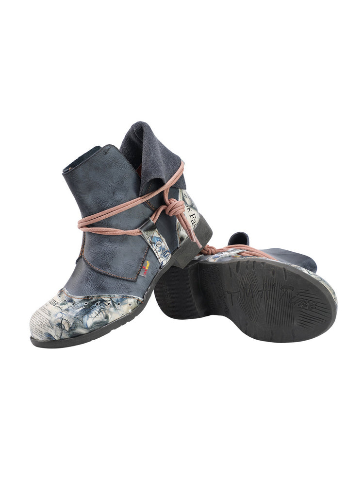 TMA EYES Women's Lace-Up Leather Loafers  Ankle Boot Style Flat Shoes