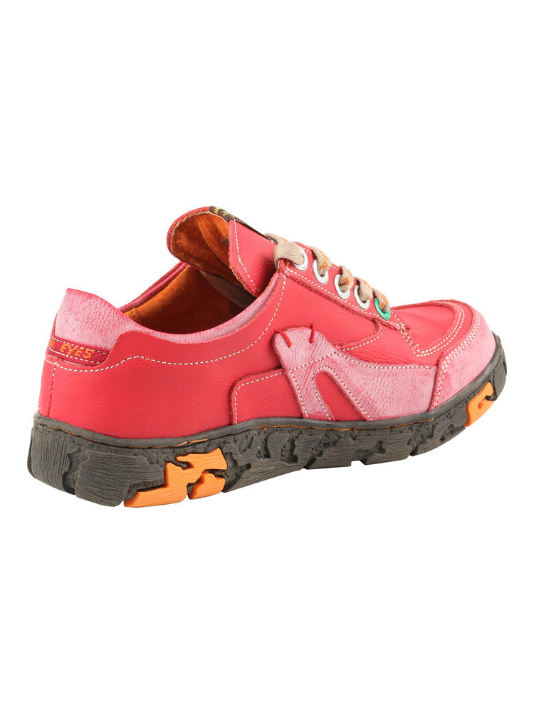 TMA EYES Women's Leather Patchwork Casual Shoes   Lace-up Fashion Sneaker