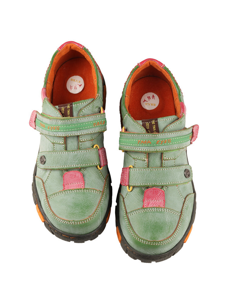 TMA EYES Women's Leather Walking Shoes   Hook & Loop Comfort Casual Flats
