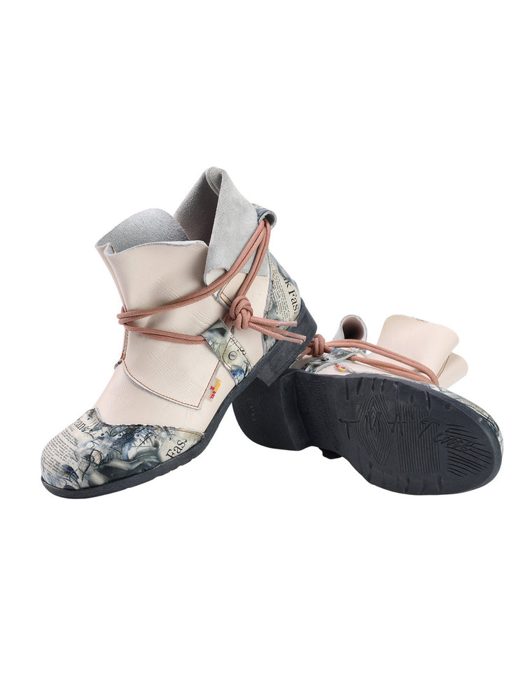 TMA EYES Women's Lace-Up Leather Loafers  Ankle Boot Style Flat Shoes