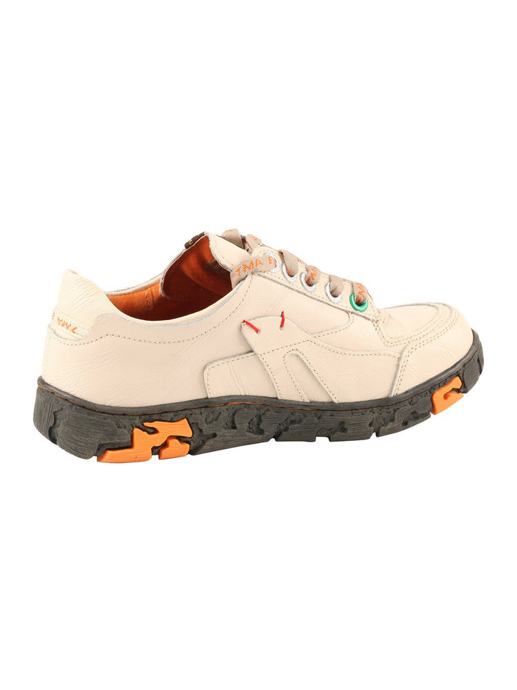 TMA EYES Women's Leather Patchwork Casual Shoes   Lace-up Fashion Sneaker