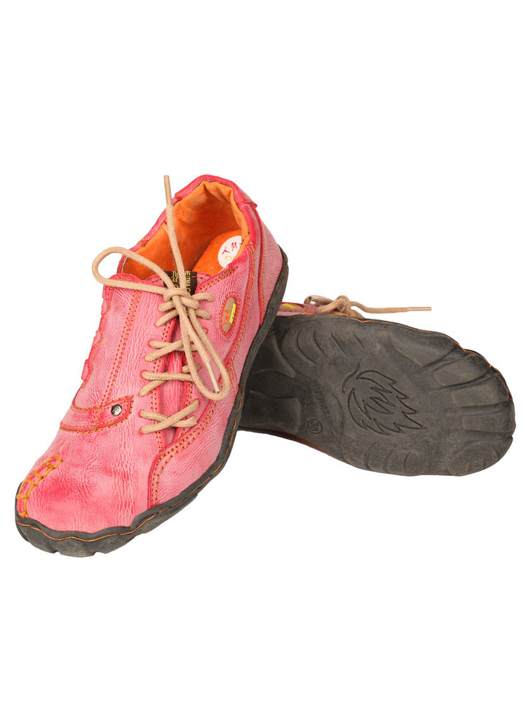 TMA EYES Five Finger Sole Leather Casual Shoes Women's Side Lace-Up