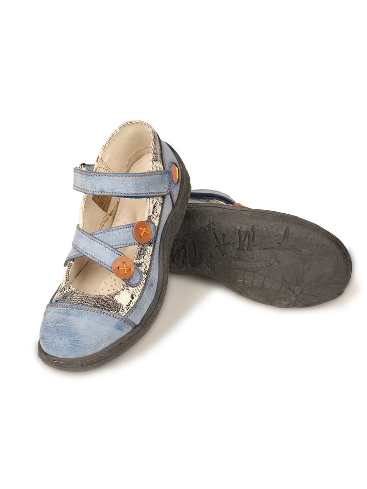 TMA EYES Leather Flat Shoes  Women's Button Criss-Cross Strap Casual