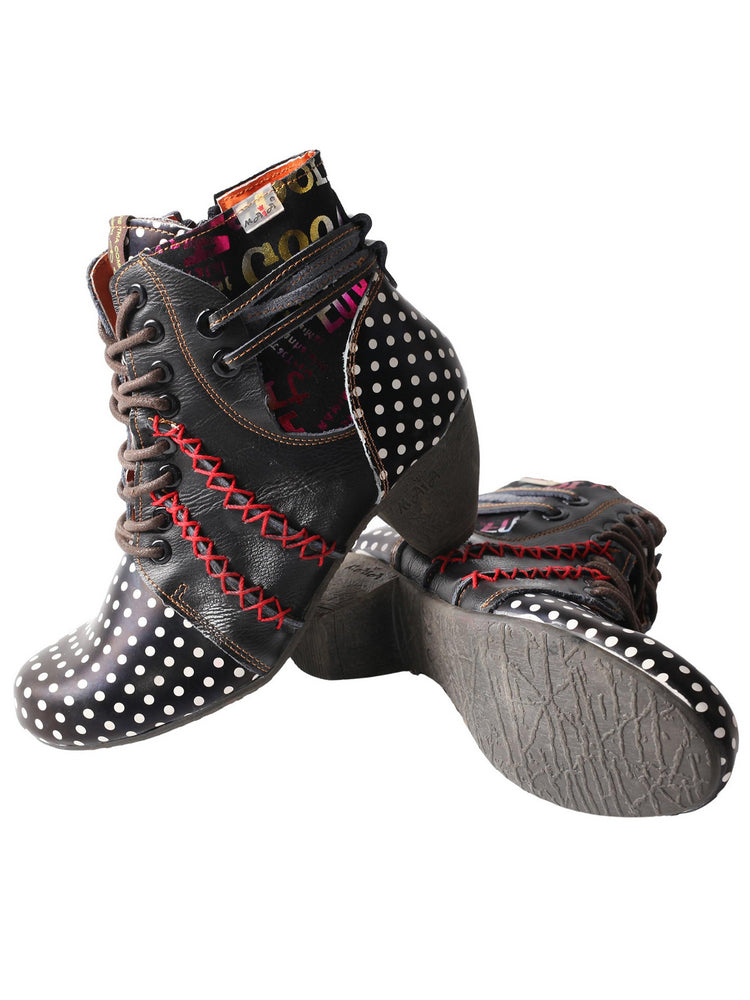 TMA EYES Polka Dot Leather Boots  Moccasin Hand Stitched Women's Casual
