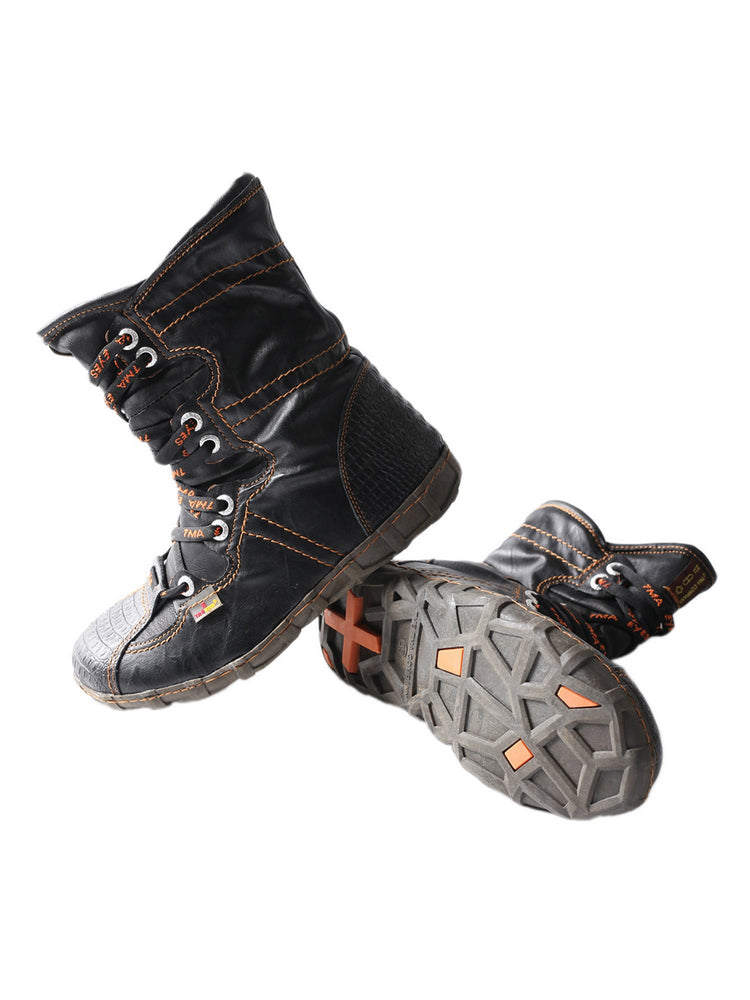 TMA EYES Women's Snake-Embossed Short Boot Faux Fur Lined Leather & PU