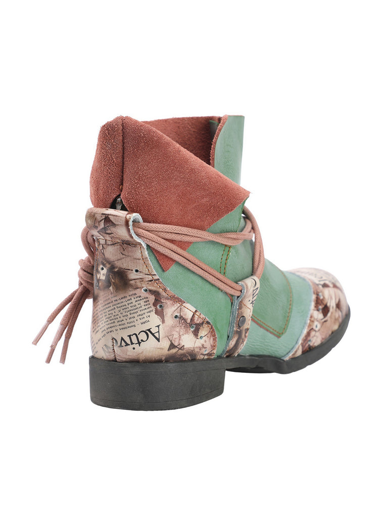 TMA EYES Women's Lace-Up Leather Loafers  Ankle Boot Style Flat Shoes