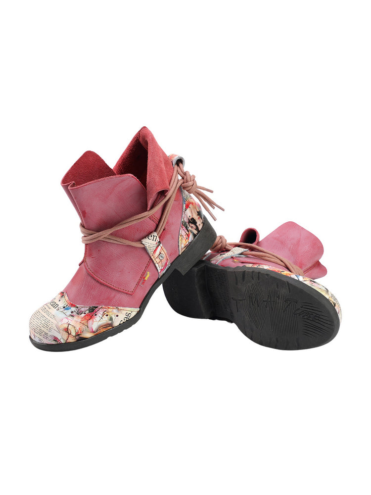 TMA EYES Women's Lace-Up Leather Loafers  Ankle Boot Style Flat Shoes