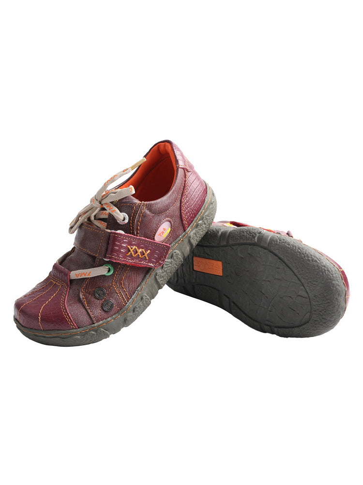 TMA EYES Hand Stitched Flats Plus Size  Leather & Washed PU Comfort Shoe