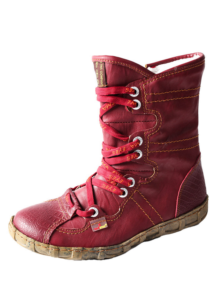 TMA EYES Women's Snake-Embossed Short Boot Faux Fur Lined Leather & PU