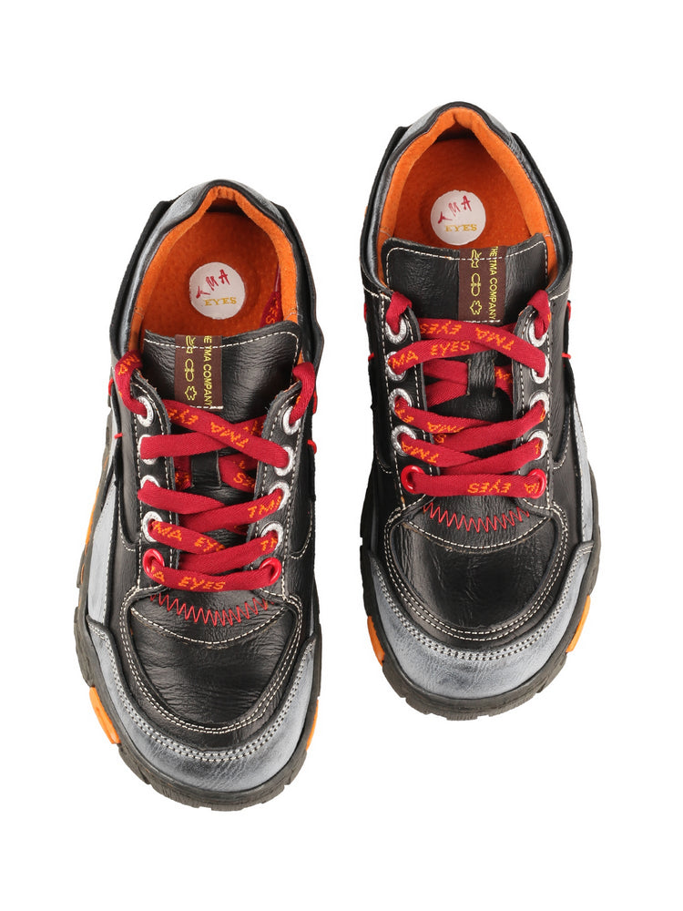 TMA EYES Women's Leather Patchwork Casual Shoes   Lace-up Fashion Sneaker