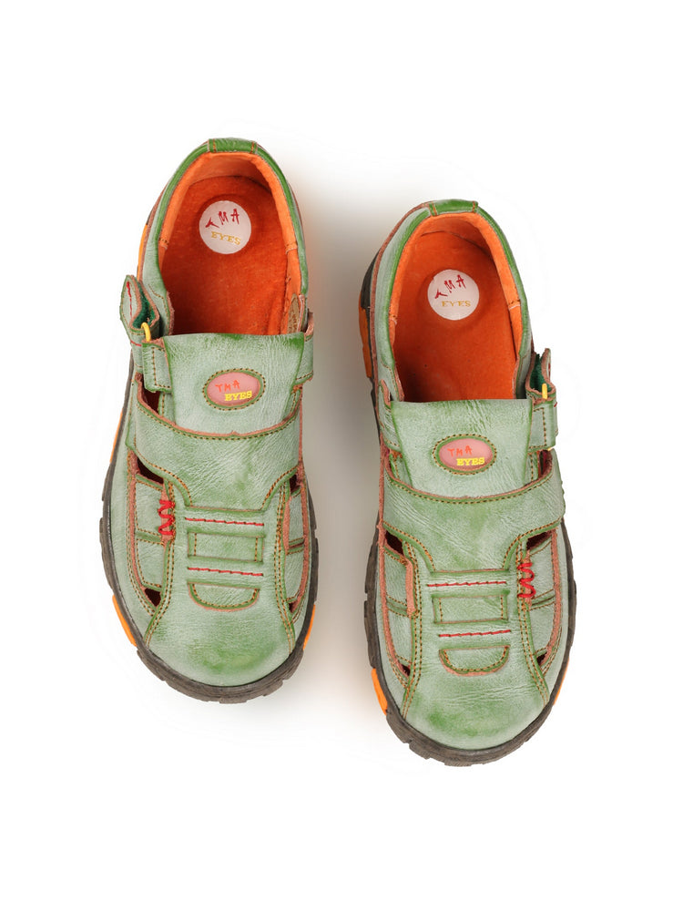 TMA EYES Hand Stitched Leather Casual Shoes  Hollow Breathable Hook & Loop