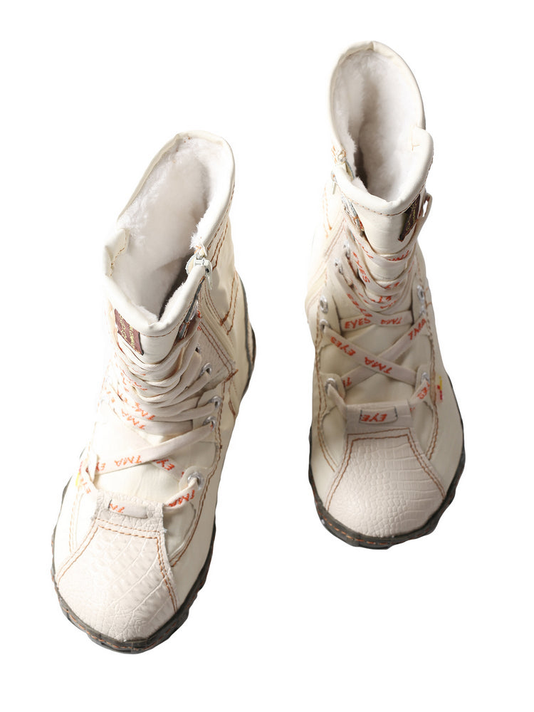 TMA EYES Women's Snake-Embossed Short Boot Faux Fur Lined Leather & PU