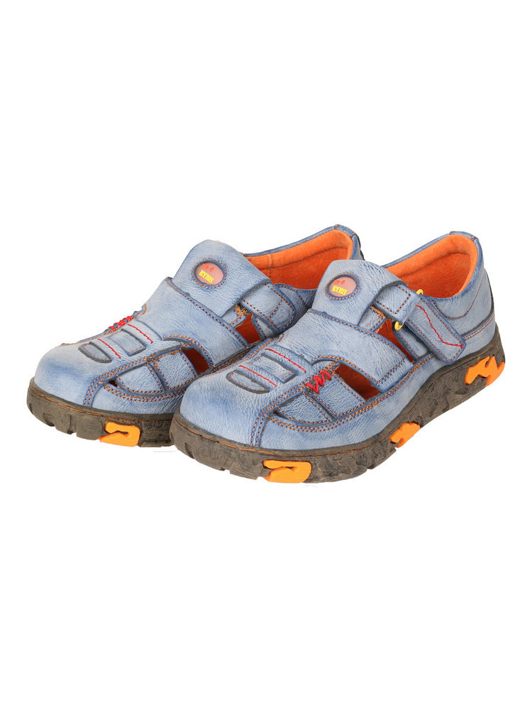 TMA EYES Hand Stitched Leather Casual Shoes  Hollow Breathable Hook & Loop