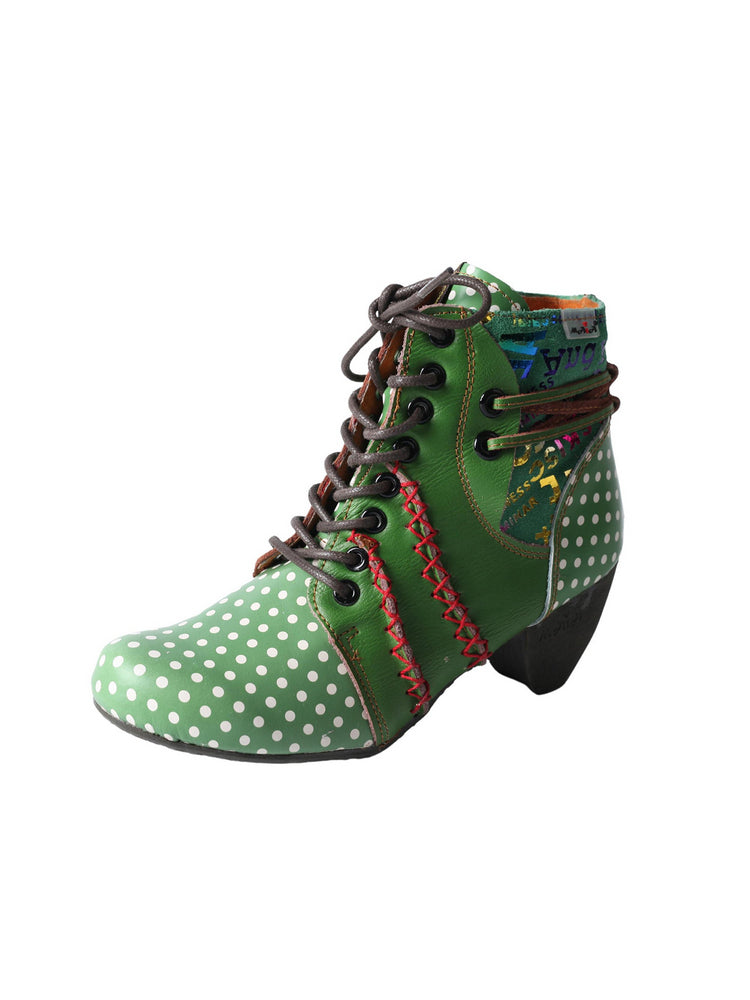 TMA EYES Polka Dot Leather Boots  Moccasin Hand Stitched Women's Casual
