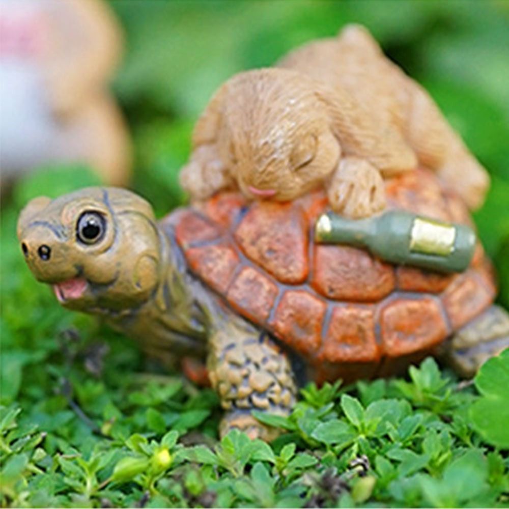 Resin Rabbit Figurine Micro Landscape Ornament Garden Turtle Statue Bonsai Decor