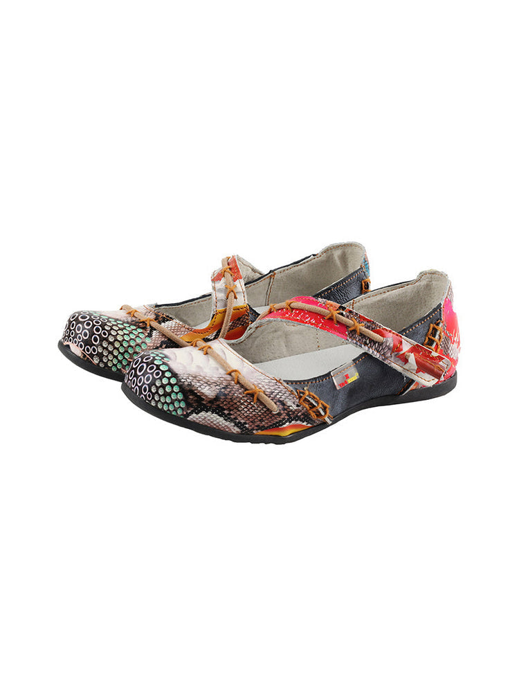 TMA EYES Flat Sandals  Color-Block Random Print & Buckle Women's Shoe