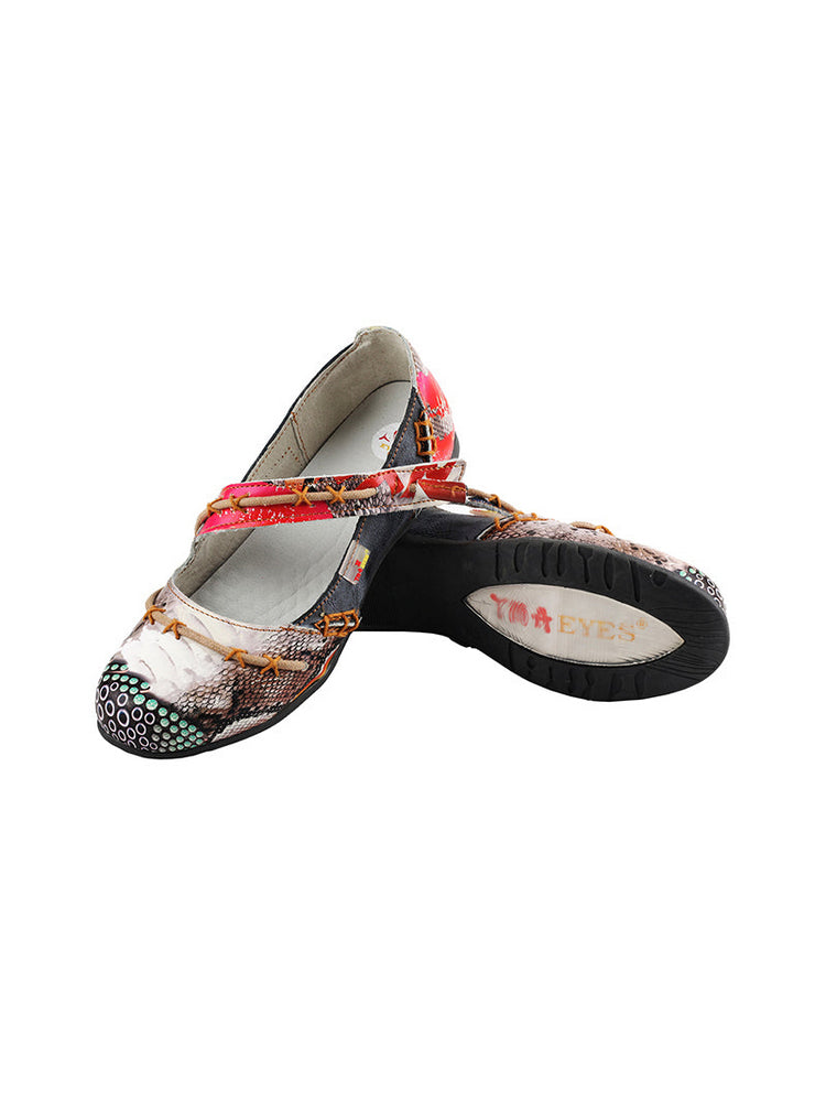 TMA EYES Flat Sandals  Color-Block Random Print & Buckle Women's Shoe