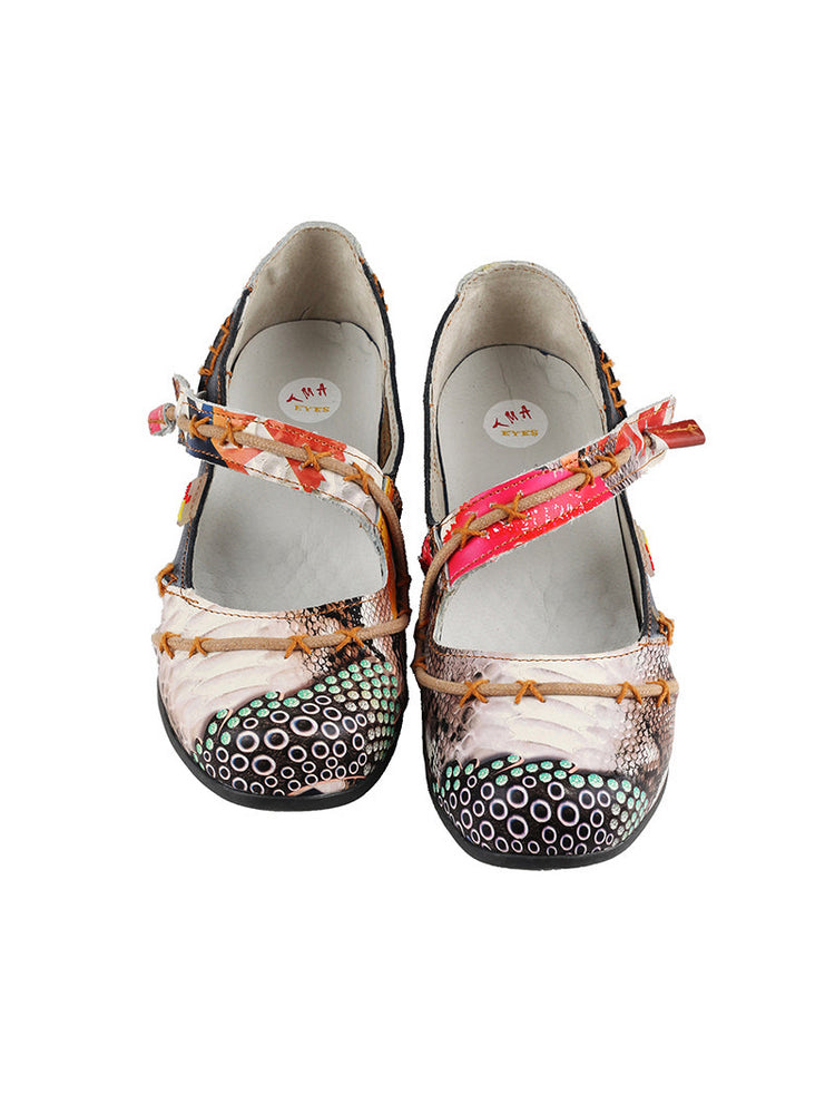 TMA EYES Flat Sandals  Color-Block Random Print & Buckle Women's Shoe