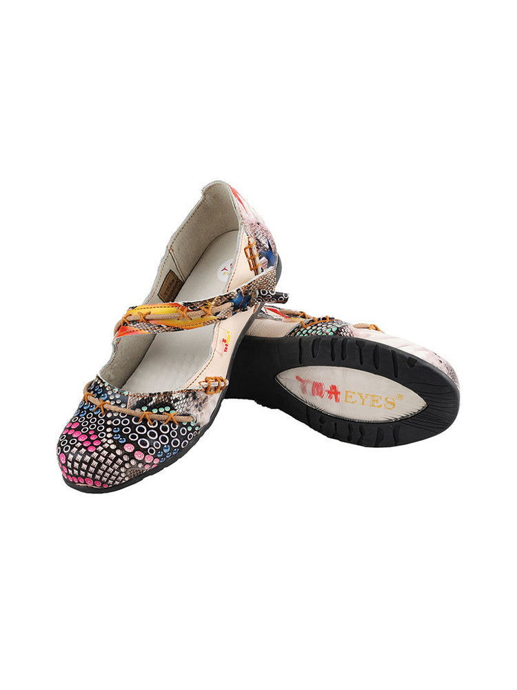 TMA EYES Flat Sandals  Color-Block Random Print & Buckle Women's Shoe