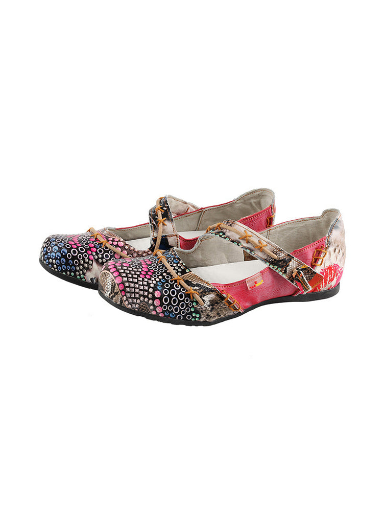 TMA EYES Flat Sandals  Color-Block Random Print & Buckle Women's Shoe
