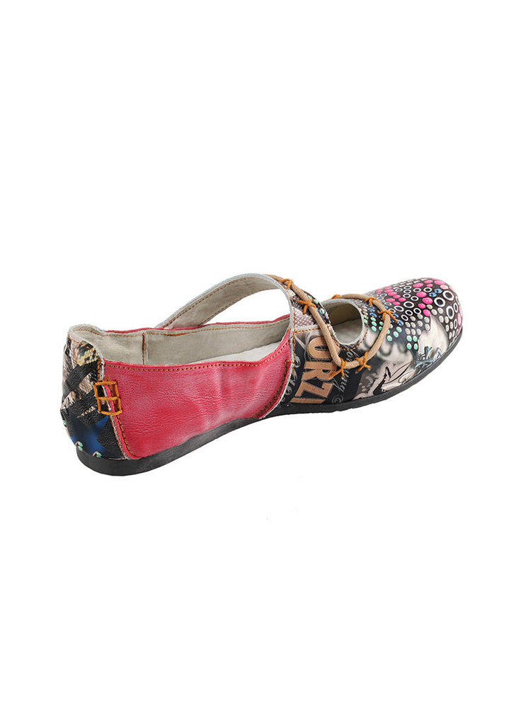 TMA EYES Flat Sandals  Color-Block Random Print & Buckle Women's Shoe