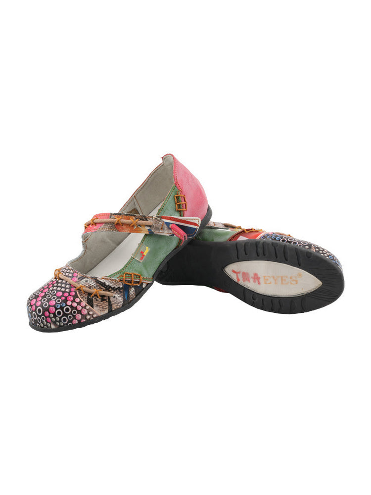 TMA EYES Flat Sandals  Color-Block Random Print & Buckle Women's Shoe