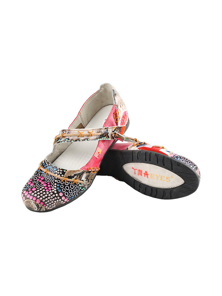 TMA EYES Flat Sandals  Color-Block Random Print & Buckle Women's Shoe