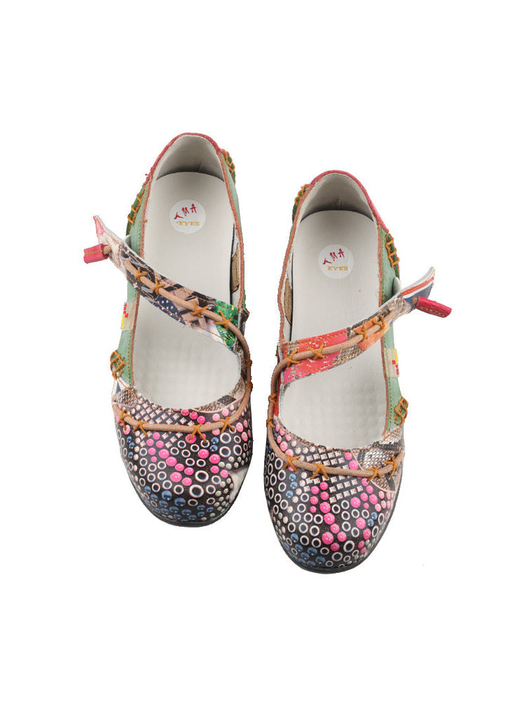 TMA EYES Flat Sandals  Color-Block Random Print & Buckle Women's Shoe