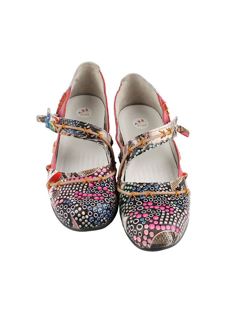 TMA EYES Flat Sandals  Color-Block Random Print & Buckle Women's Shoe